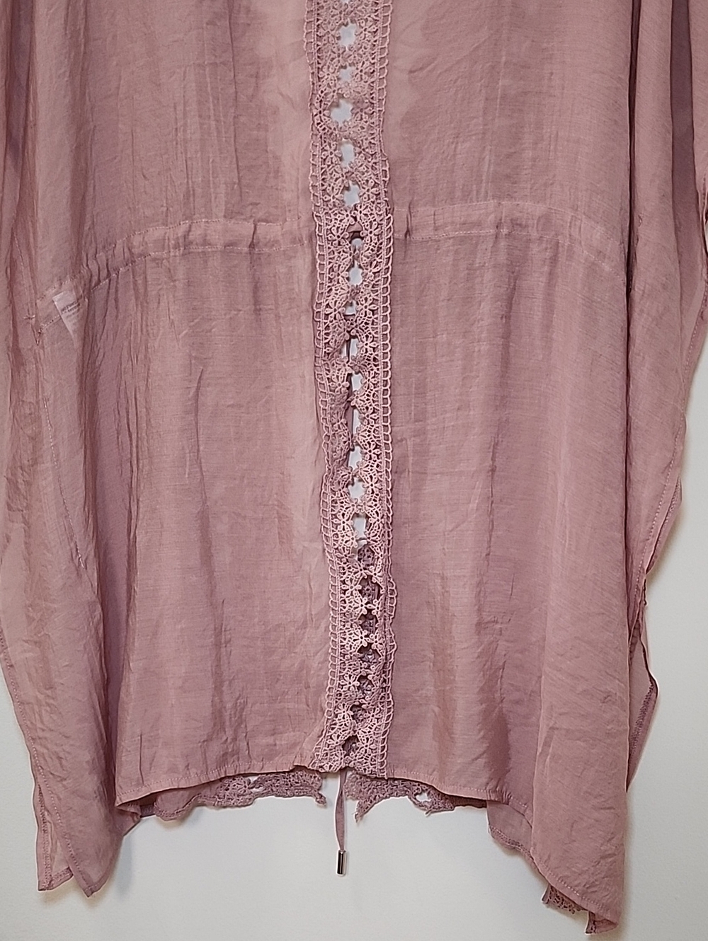 ELAN Women's Vivi crochet Cover Up tie front boho slouchy pink Mauve Lace Sz S - Picture 13 of 16